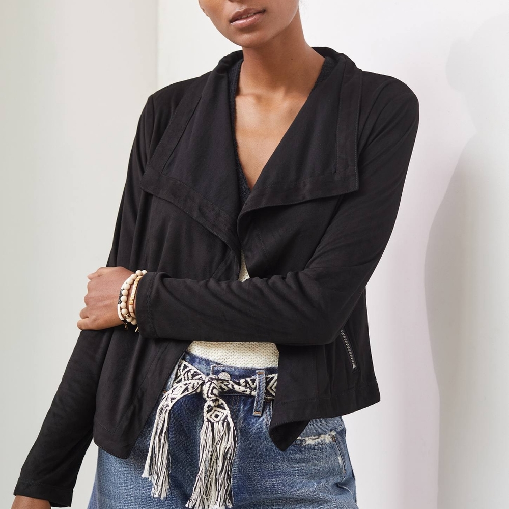 Marrakech Draped Sueded Jacket in Black